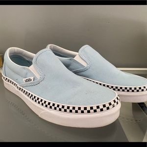 baby blue checkered slip on vans